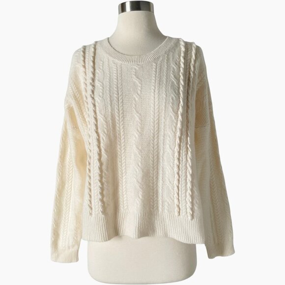 White + Warren Cashmere Cable Knit Sweater Ivory Cream Pullover M - Picture 1 of 5